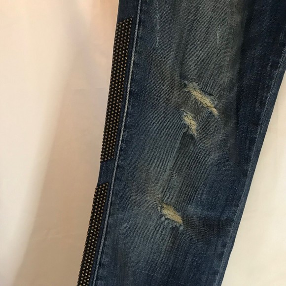 Hudson Jude Slouch Skinny Studded Side Seam Jeans Distressed in Rebelion Size 25 - Picture 5 of 16